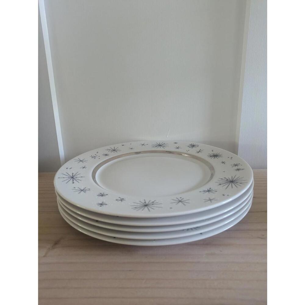 Vtg. Fine Arts China Romance of the Stars Dinner Plates Atomic MCM Set Of 5